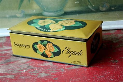 metal schafer chocolate box|Vintage Schrafft's Chocolates Metal Hinged Candy Tin Box Floral .